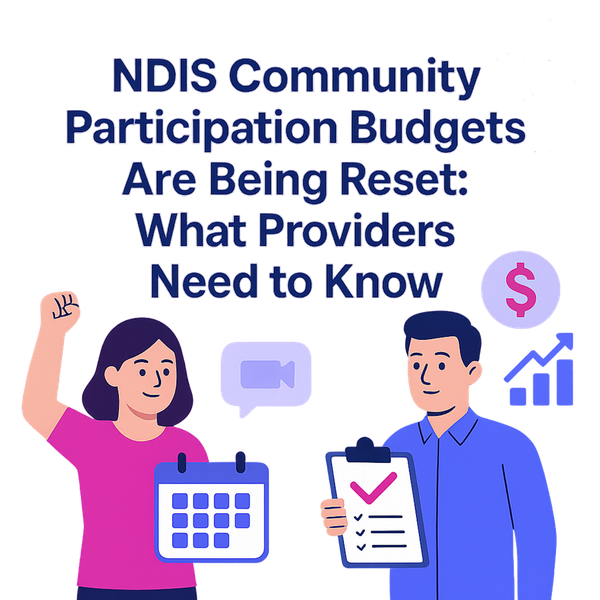 Illustrated infographic cover showing NDIS budget reset impact on community participation providers