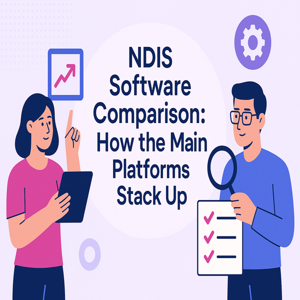 Illustrated infographic cover comparing NDIS software platforms highlighting TamCare features